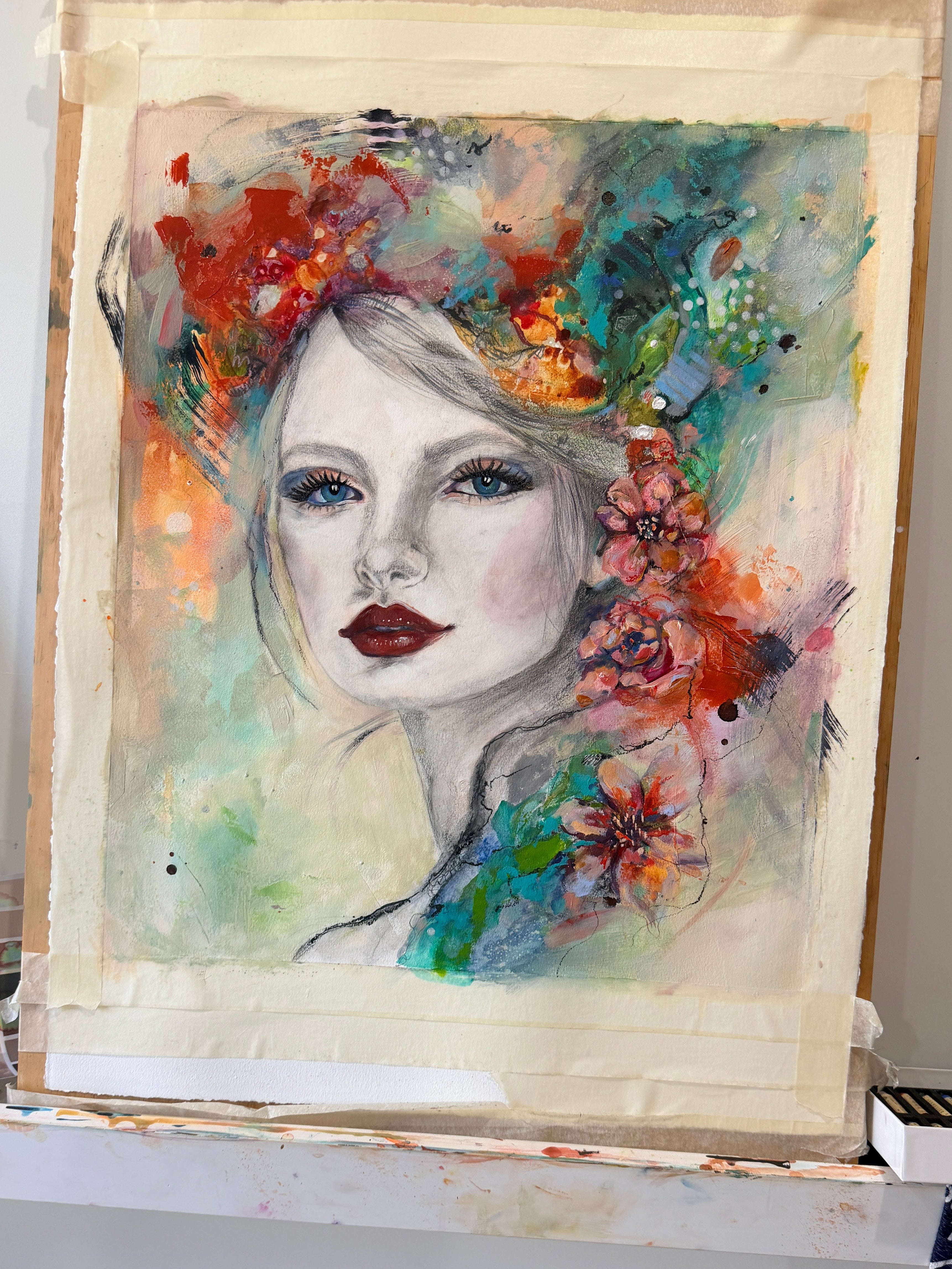 The path opens where you look - Mixed media oil painting on paper