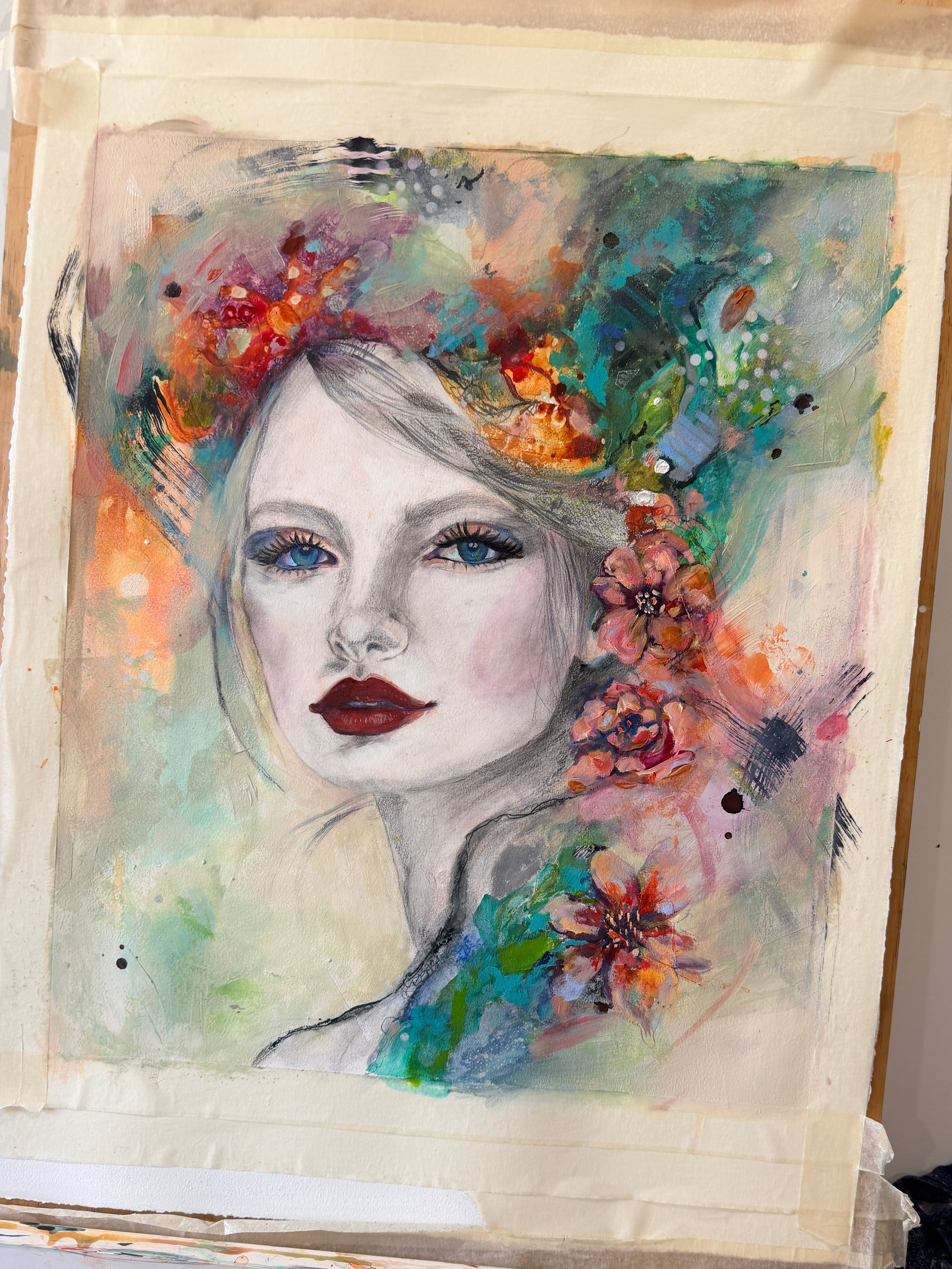 The path opens where you look - Mixed media oil painting on paper